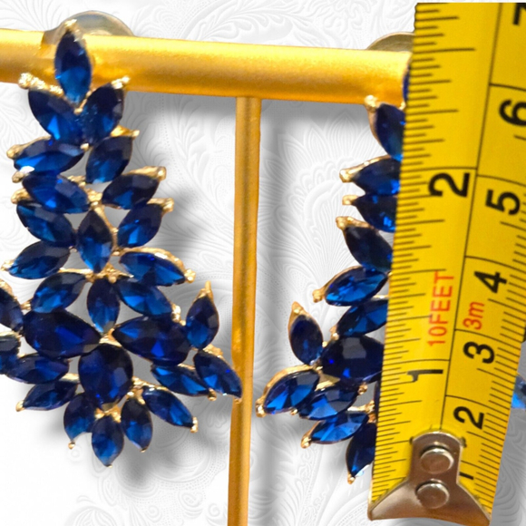 Rhinestone Chandelier Earrings Crystal 2.9 inch Blue - Picture 3 of 6